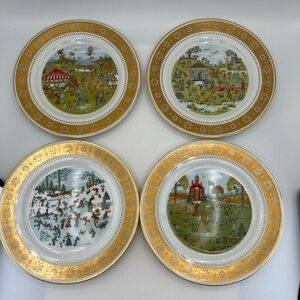 Franklin Porcelain 1979 Set Of 4 Dessert Plates by Jo Sickbert Seasons